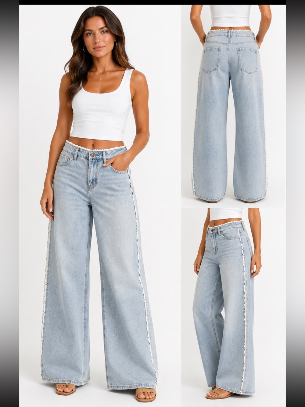 BBJ Los Angeles Size 7/28 Light Wash Wide Leg  Jeans  Scallop  Trim  Y2K  Style